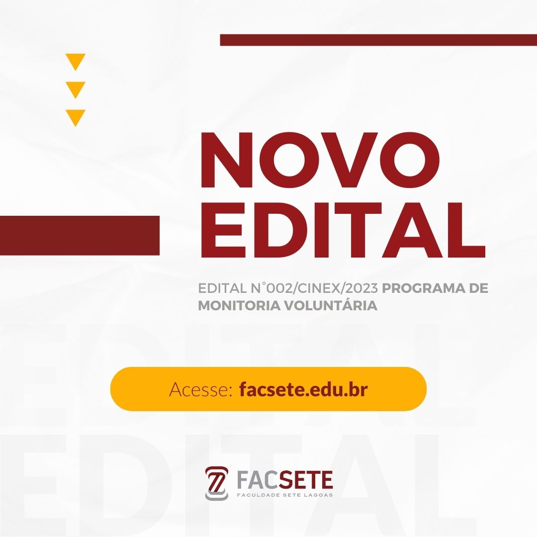 NOVO EDITAL PARA PROGRAMA DE MONITORIA VOLUNTÁRIA PARA O SEGUNDO SEMESTRE DE 2023